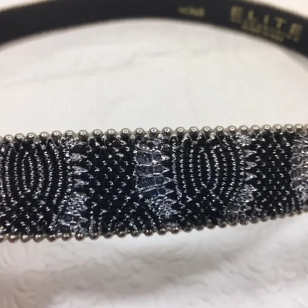 Elite Accessories Rhinestones Black Belt Silver Toned Buckle Sm